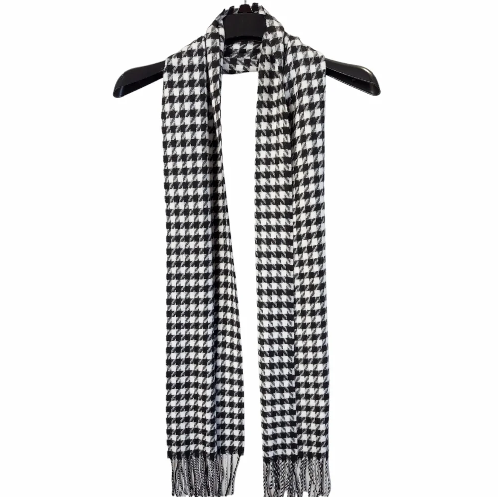 Cashmere Feel Scarf Black White Womens Unisex Neck Scarf Plaid Warm Soft
